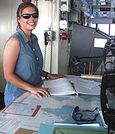 Anja Marnewecke, the Third Mate, starts her watch on the Bridge at 0800 hours.