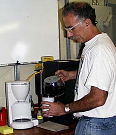 One of Mike Perfit’s most important jobs in the morning is making the first pot of coffee! 