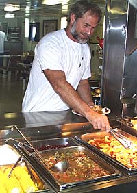First Mate Dave Merlin helps himself to some of the great food at lunch today.
