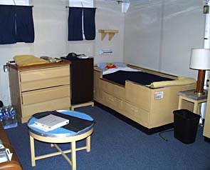 Maya Tolstoy is in the Chief Scientist’s cabin. You can see that she keeps her room nice and tidy. The bear on the pillow is her hot water bottle cover.