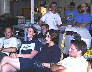 Last night, part of the science group watched one of the Wallace and Grommit cartoons. Watching movies helps relieve some of the tension from running 24-hour-a-day surveys. Laughing always makes people feel better.