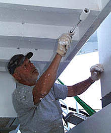 Bill Kamholtz, Melville’s Bosun, paints the overheads on the 01 deck that he chipped rust off of a few days ago. Ships at sea need continuous maintenance to stay in good shape. Melville’s crew does a great job taking care of this research vessel.