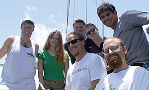 A happy bunch of scientists enjoy the view from the Crows Nest. From left, rear: Paul Johnson, Kate Gans, Ben Wigham, Peter Lean, Jon Burgess, Scott White, Erin Todd (center, front).
