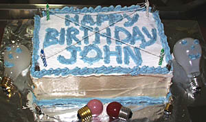 It was John Boing’s birthday today, and so this special cake was served at dinner this evening. As the ship’s Electrician, the light bulb decorations were especially appropriate! 