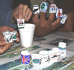 Several of the hundred or so styrofoam cups made by the students. The cups display the various science themes of the expedition, where the students are from, and whimsical drawings. These cups will serve as mementos of their experience on this cruise for years to come.