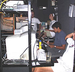 The 0800-1200 hours watch log data and plot our position during the last few hours of the Argo II lowering today. From foreground: Ben Wigham, Jon Burgess, Julia Getsiv, and Erin Todd.
