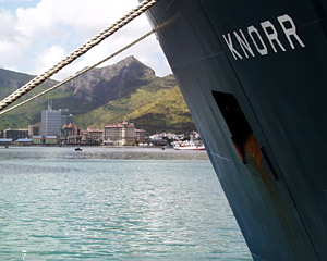 The Knorr docks at the island’s capital Port Louis, which includes a new waterfront popular with tourists. The tropical island is home to 1.1 million people. Over half are Hindus and another 180,000 are Muslim.