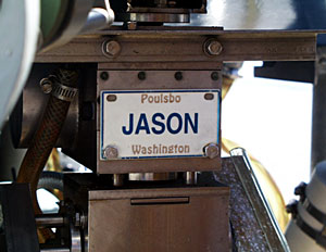 A mini license plate, more common on bicycles, graces the back of ROV Jason.  