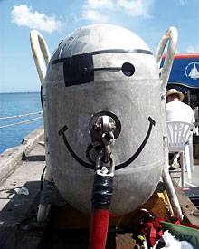 Scientists on a previous expedition gave the DSL-120 a face-lift. The DSL-120 is a side-looking sonar system that is used to map seafloor structures.  