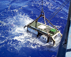 Medea splashes into the water before heading down to the seafloor with ROV Jason. 