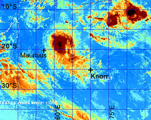 There is a tropical depression with strong winds to the northwest of Knorr’s position. Captain AD Colburn receives updates throughout the day to track the weather patterns.  