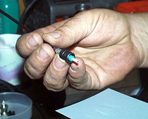 A close-up shot of a glass fiber in the tether cable that connects ROV Jason to Medea. The glass thread that carries the data and video signals we receive from the seafloor is only eight microns in diameter - thinner than a human hair.