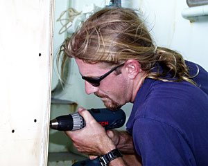 Chief Mate Kent Sheasley works on building the pool, currently under construction on the 02 deck.  