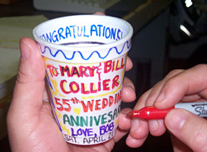 Chemist Bob Collier prepares a cup for a high-pressure “squishing” deep in the Indian Ocean, a gift for his parent's 55th wedding anniversary. Mary and Bill Collier are following Dive and Discover from Burnt Hills, New York.