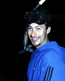 DSOG team member Fran Taylor readies for a night swim to retrieve the elevator.  