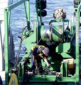 Steve Tottori readies the MR1 cradle for the recovery of the fish early tomorrow morning. 