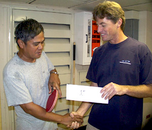 Eddie Angeles, Oiler, was the winner of the ping-pong tournament.  