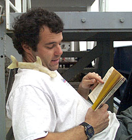 “Hammy” the Hammerhead has been very busy appearing in the web-site pictures. Here Josh Curtice reads him a story to help him relax. How many pictures on the web-site, including this one, has “Hammy” appeared in? (Answer in tomorrow’s slideshow)