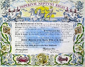 The official certificate from King Neptune awarded to all the new Shellbacks.