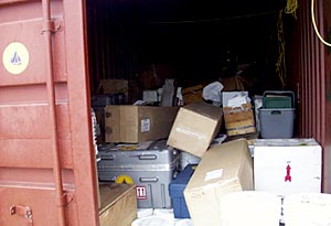  The shipping container bound for Woods Hole Oceanographic, packed with lava samples and equipment. 