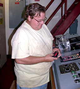 “When you see an engineer with one of these (a beeper),” said Third Engineer Phil Treadwell, “you know he’s in the barrel.” That means he’s on call 24 hours to take care of the ship’s plant, including any emergencies. “I’ll sleep tonight as you see me—with my clothes and shoes on.”