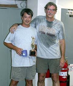  Patrick Hennessy (left) was victorious over John Lupton in the 2002 Galápagos Rift Invitational table tennis tournament last night.