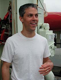 Dive and Discover writer Joe Appel, preparing for his first-ever dive in Alvin. Look for a full report from a non-science perspective, in the Daily Update on June 17.