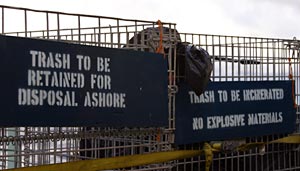 Crew on Atlantis incinerates much of our garbage. Other items, like aerosol cans that hold spray paint and whipped cream, are held for later disposal on shore.
