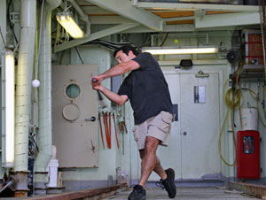 Researchers captured this sea cucumber during yesterday’s dive, shown here on its side. Sea cucumbers can grow as big as a football. (Photo by Stace Beaulieu)
