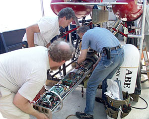 Close-up view of the “CTD” instrument package. 